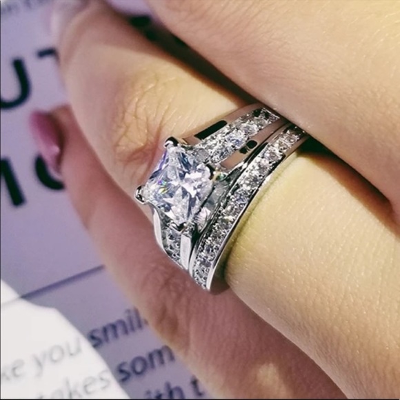 DIAMOND 925 STERLING SILVER ENGAGEMENT SET RING - Picture 3 of 6